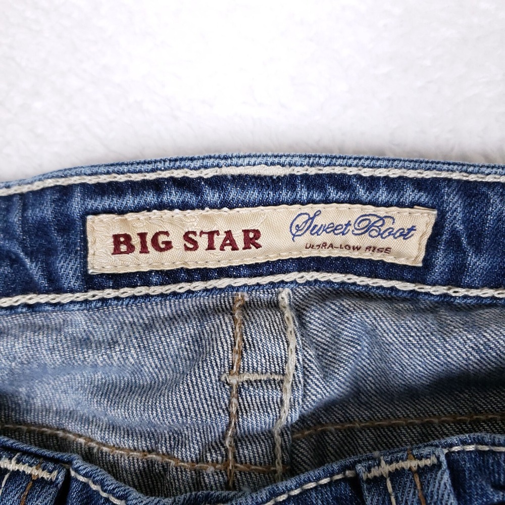 Big Star Jeans Sweet Boot Ultra Low Rise 26L Blue Embroidered Y2K Boho Chic - Picture 7 of 12